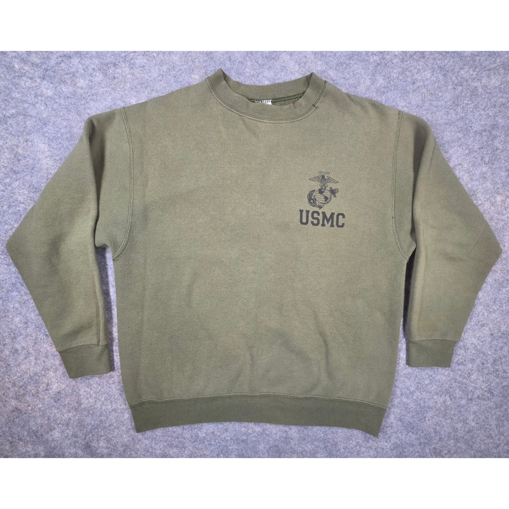 Vintage USMC Marine Corps Sweatshirt Olive Green EGA Logo Pullover PT